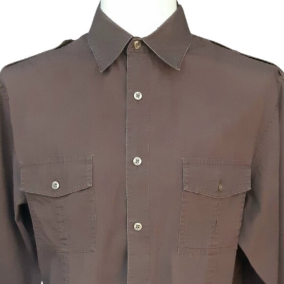 Perry Ellis SZ M Chocolate Brown Cotton Men's LS Cargo Shirt - Picture 15 of 15